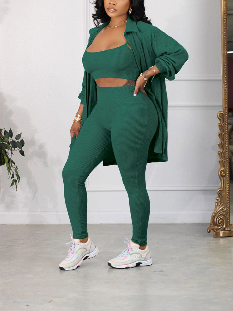 Ribbed Three-Piece Set Blue / L