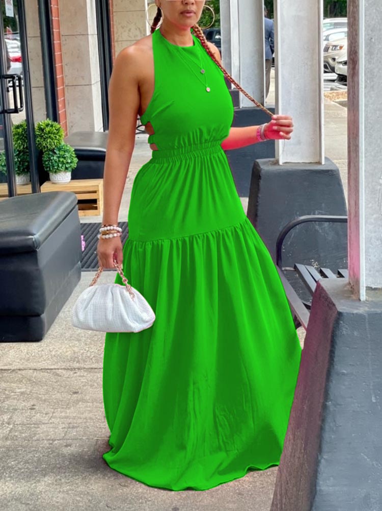 Halter Backless Maxi Dress Blue / L