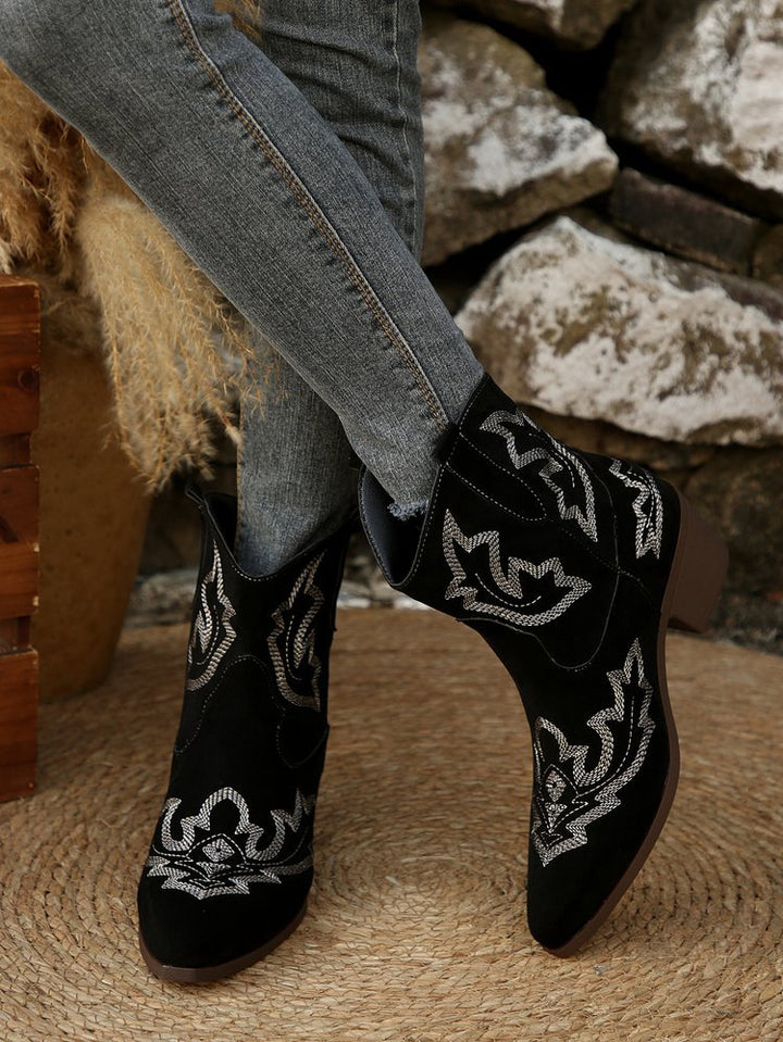 Pointed Toe Embroidered Women's Leather Boots