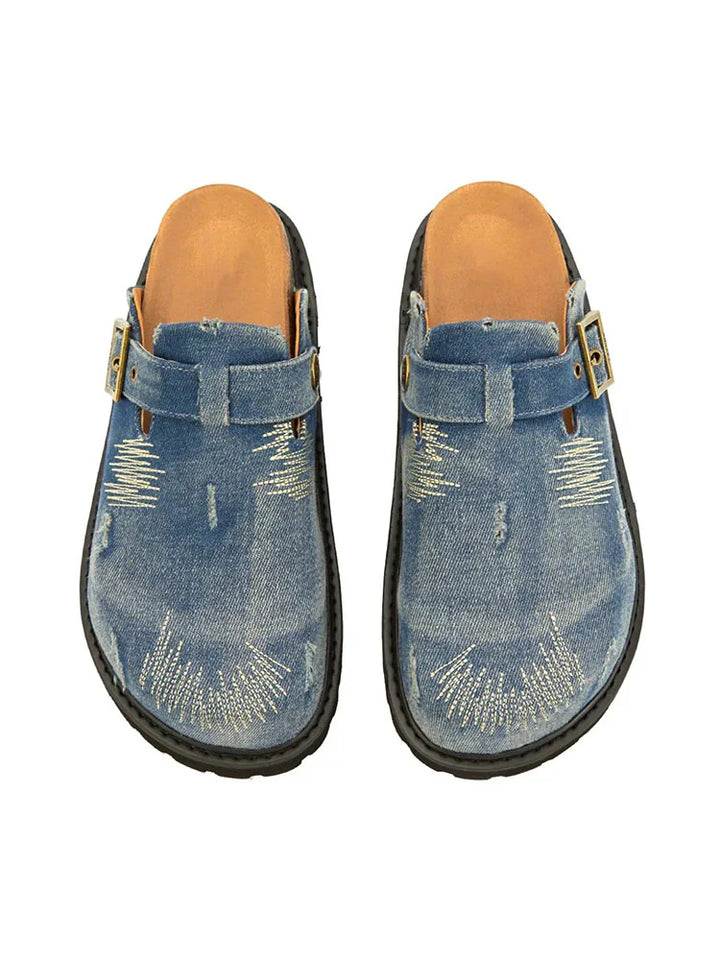 Buckle Denim Clogs