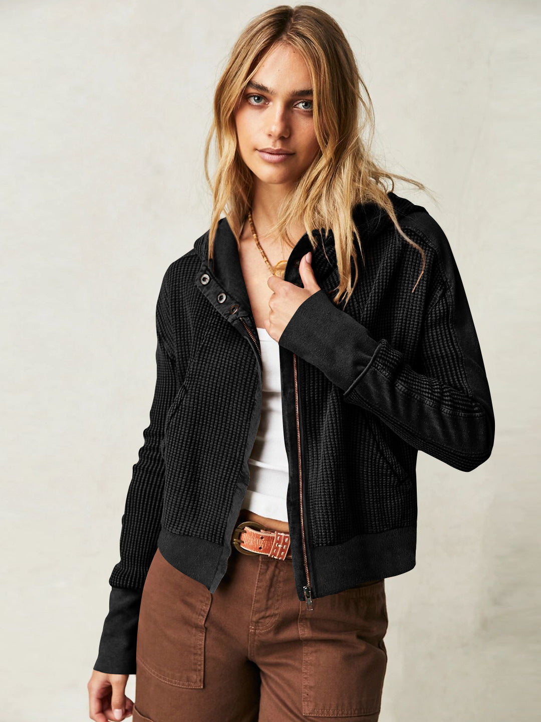 Patchwork Zipper Hoodie