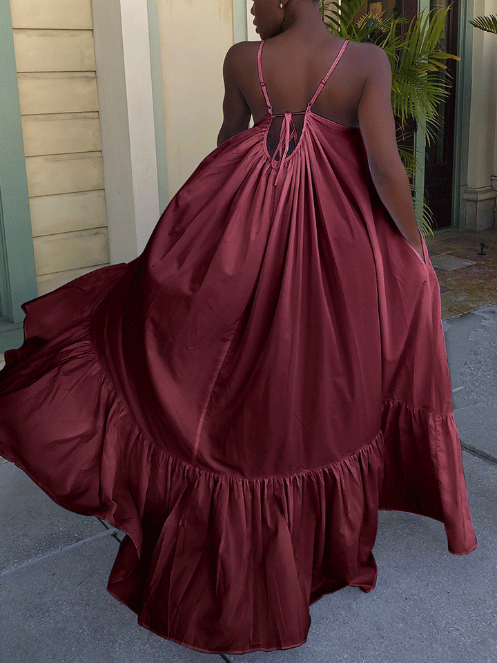 Spaghetti Strap Ruffle Maxi Dress Black / 2XL