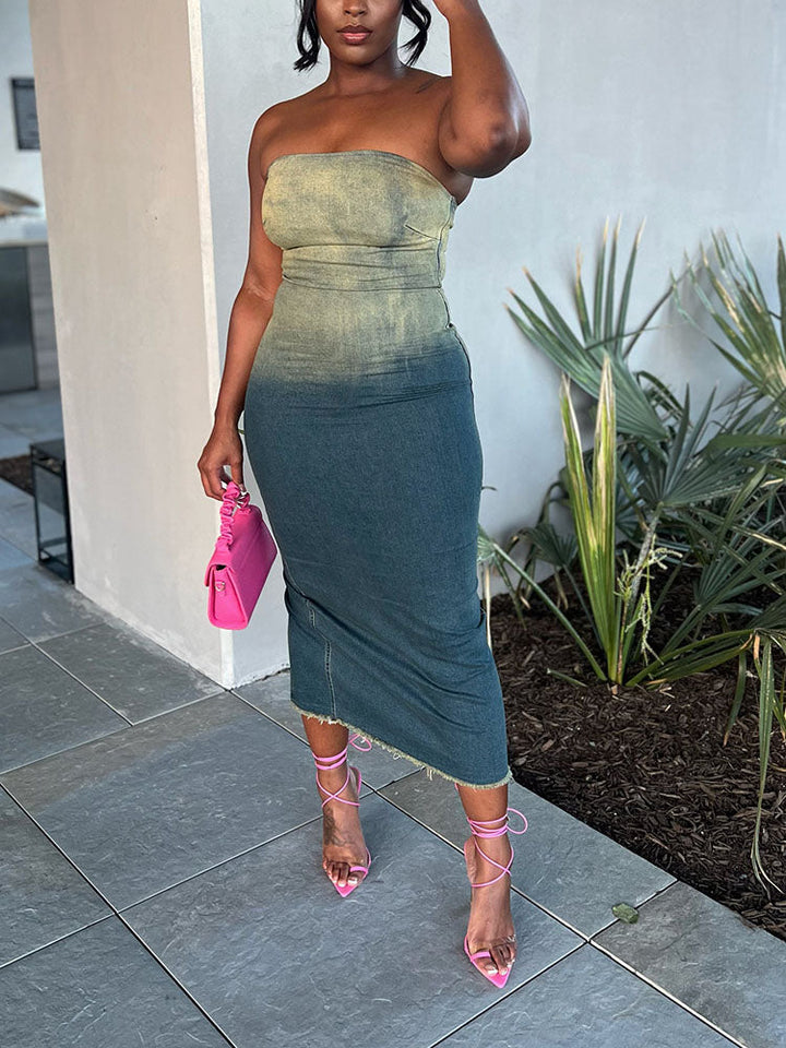 Strapless Denim Dress Gradient / L