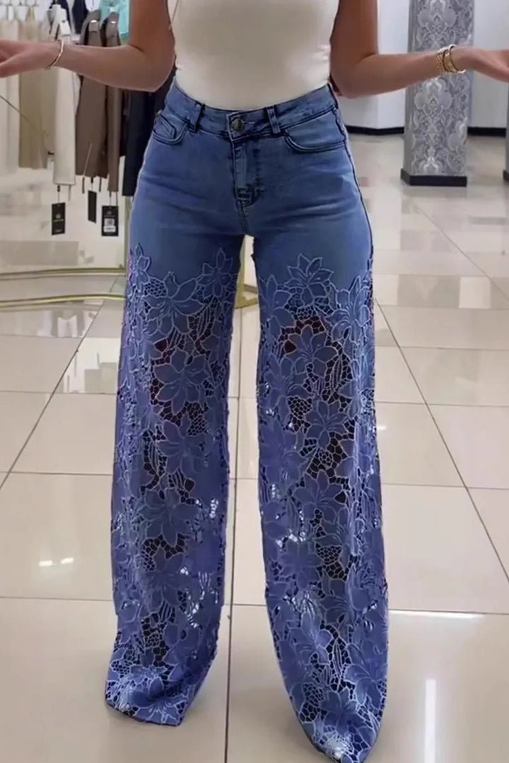 Lace Hollow Out High-rise Jeans