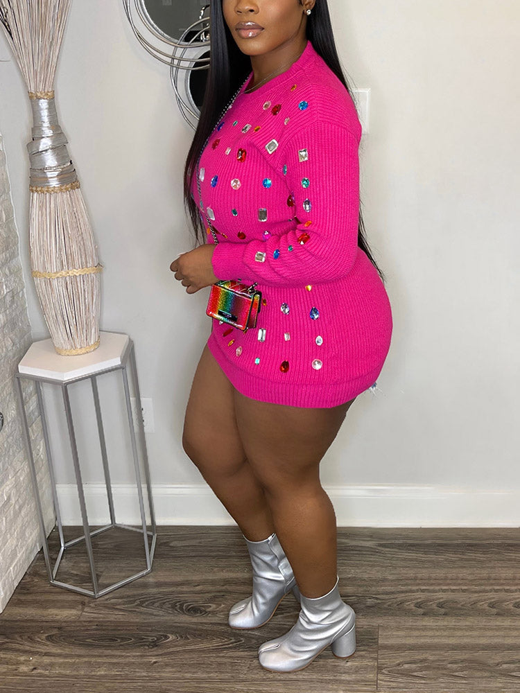 Knit Gemstone Sweater Beige / One Size