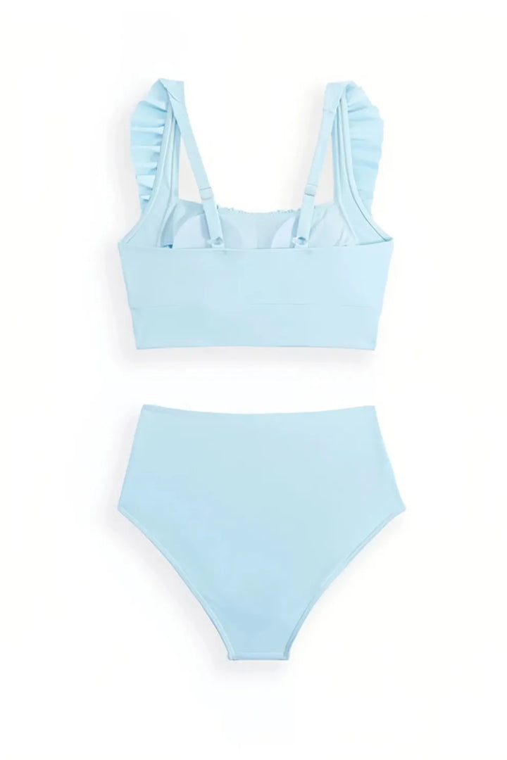 Ruffle Floral Print Swimsuit With Sarong