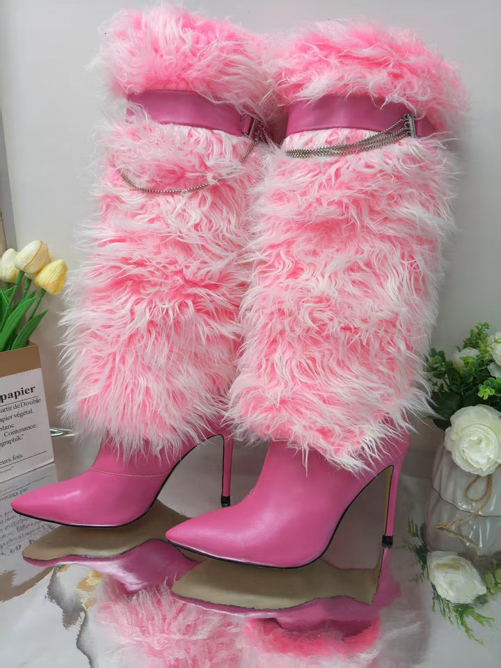 Metal Chain-Adorned Stiletto Boots