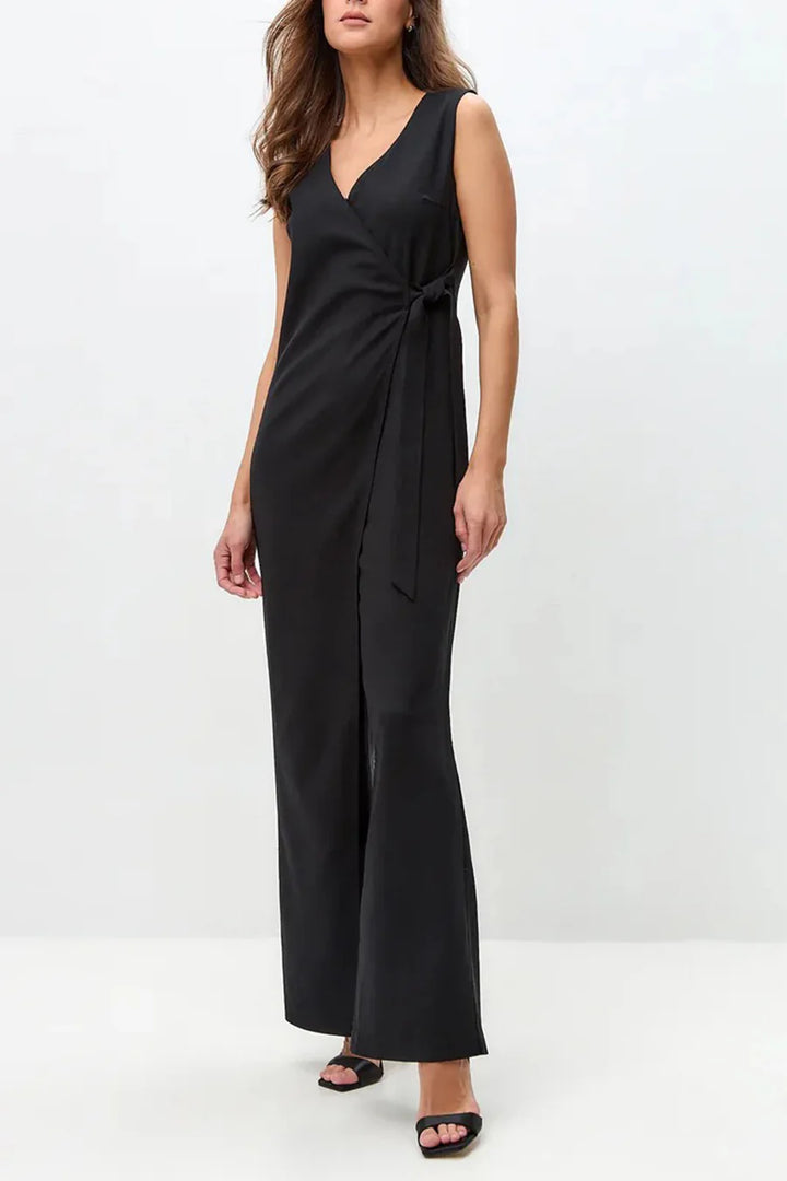 V Neck Zip-up Strappy Jumpsuit