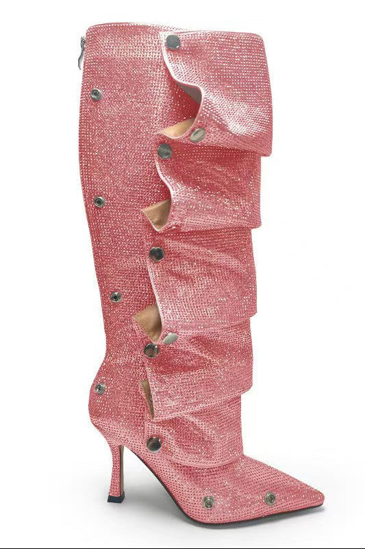 Diamond Studded Fashion High Heeled Boots