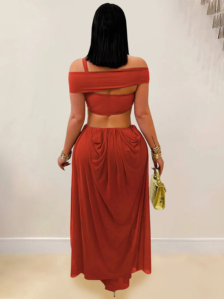 Draped Mesh Maxi Dress