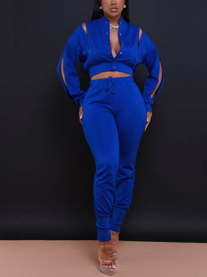 Zipper Crop Jacket Jogger Set Yellow / L