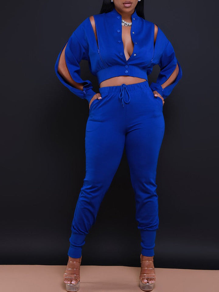 Zipper Crop Jacket Jogger Set Yellow / M