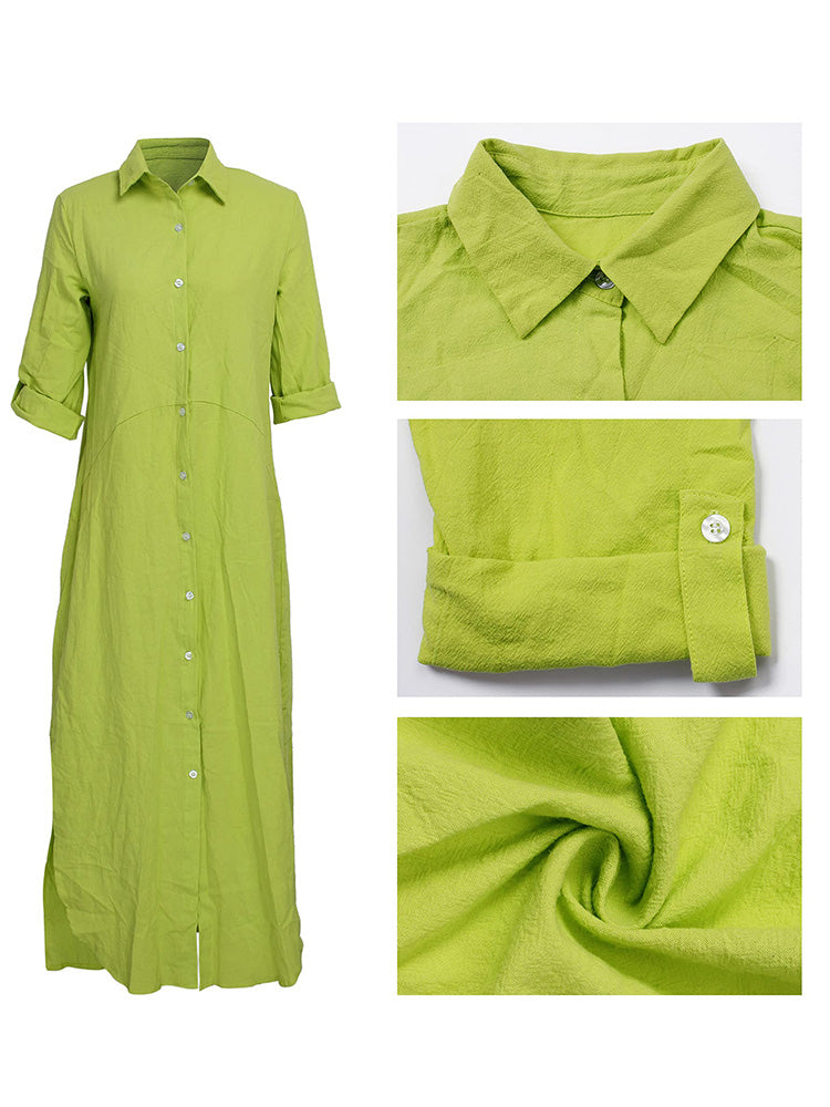 Button Down Loose Shirt Dress *Black / XL