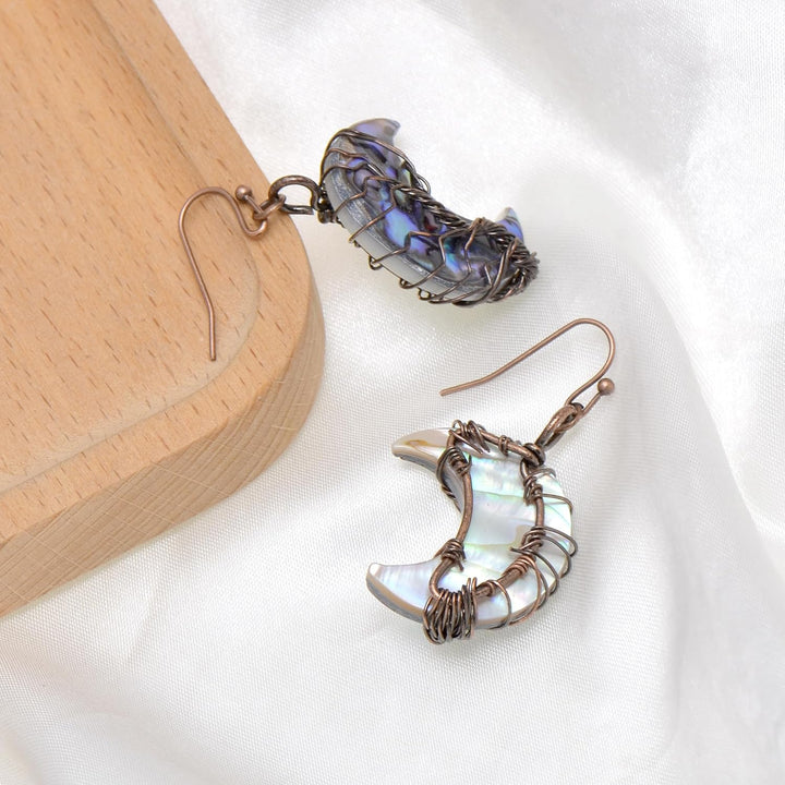 Aethers & Co A5 Handmade Teardrop Abalone Shell Dangle Earrings for Women, Wire Craft Tree of Life Earrings