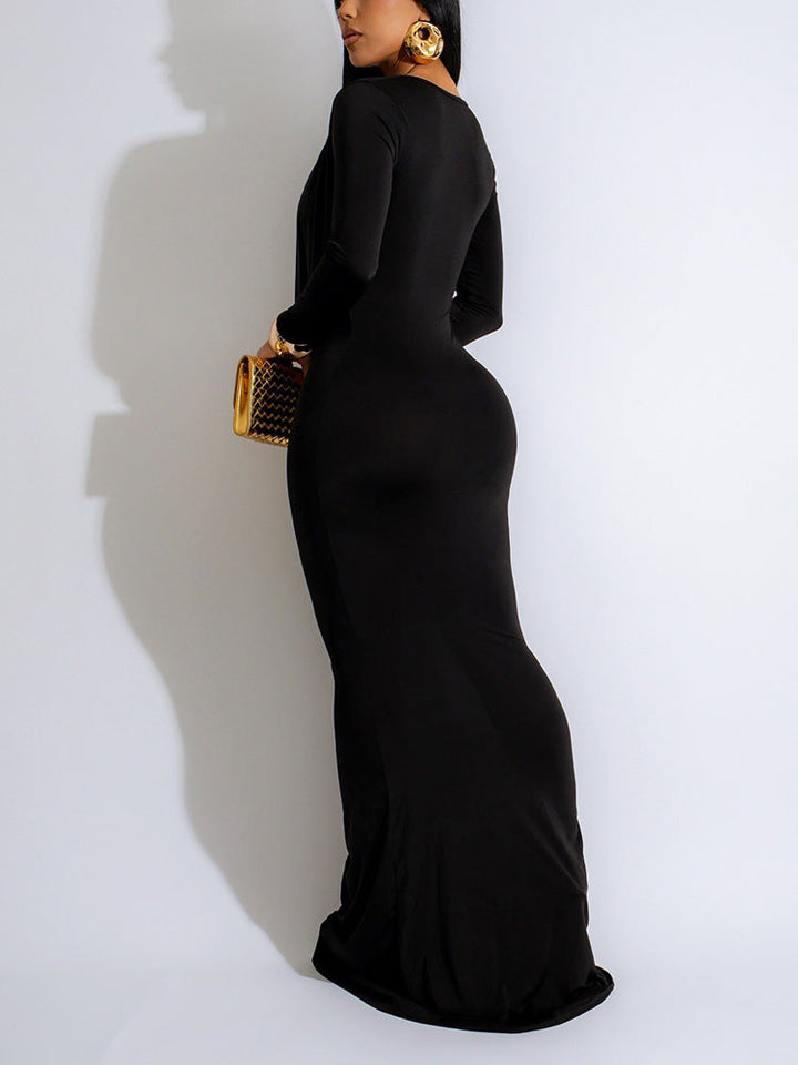 Draped Plunge Neck Dresss Black / 2XL