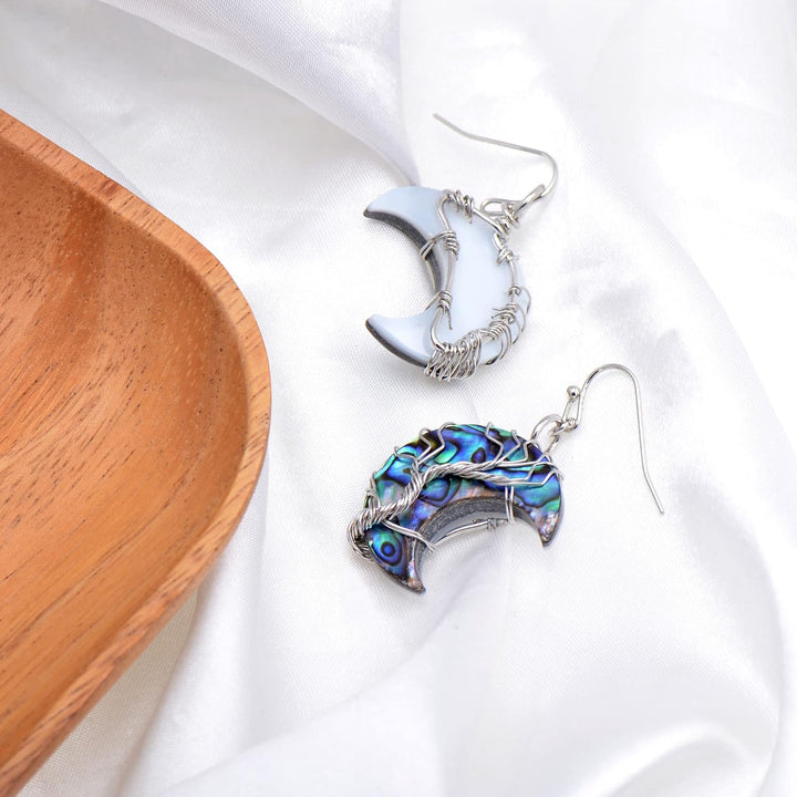 Aethers & Co A5 Handmade Teardrop Abalone Shell Dangle Earrings for Women, Wire Craft Tree of Life Earrings