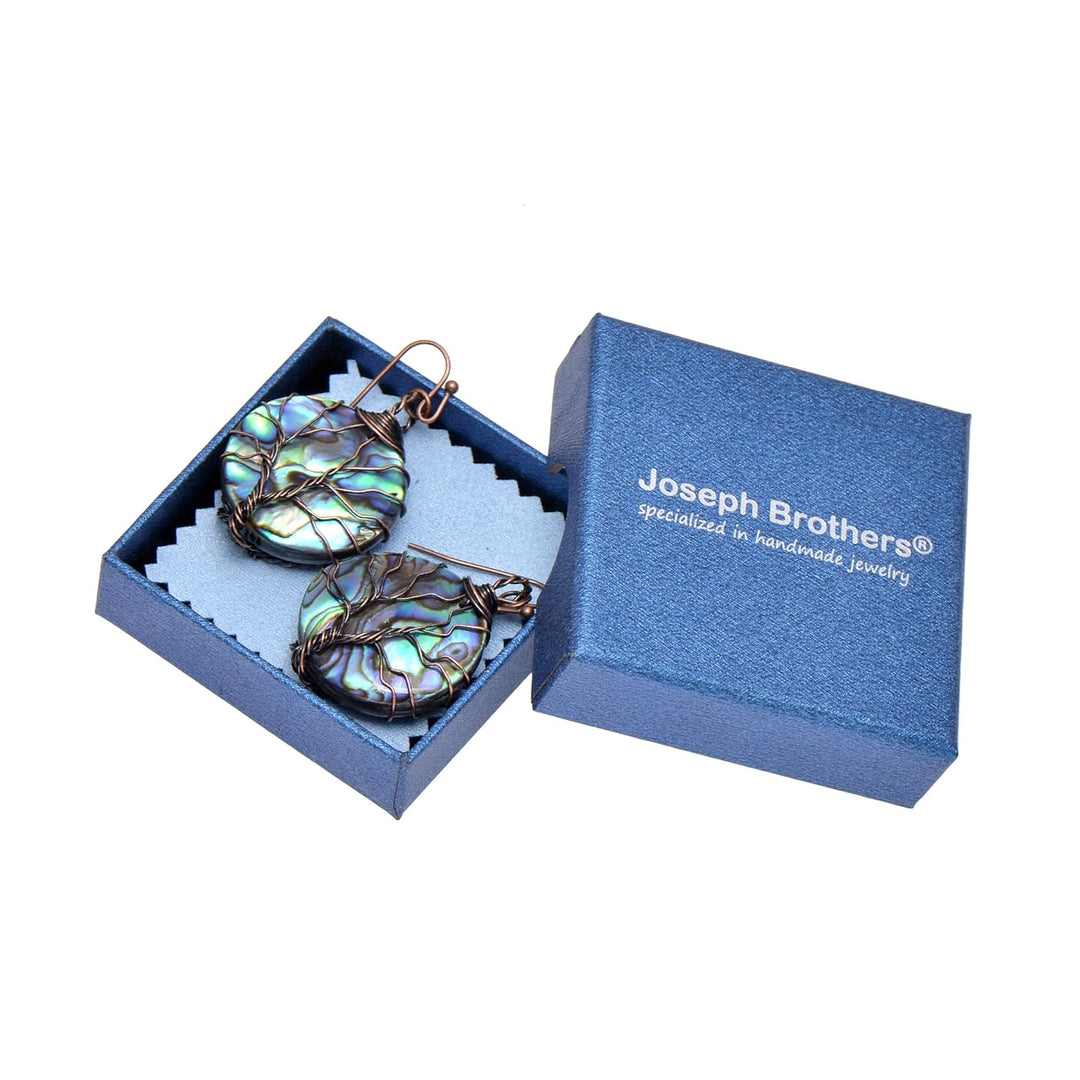Aethers & Co A5 Handmade Teardrop Abalone Shell Dangle Earrings for Women, Wire Craft Tree of Life Earrings