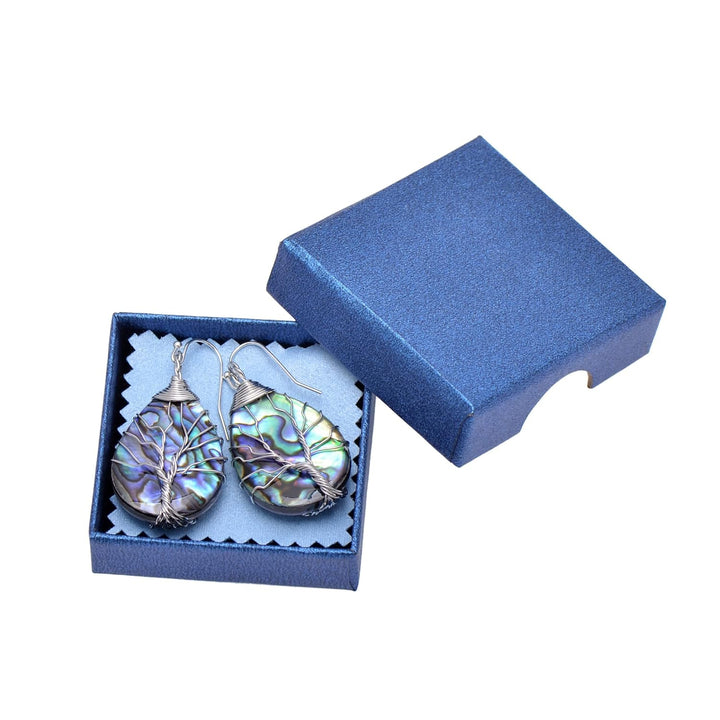 Aethers & Co A5 Handmade Teardrop Abalone Shell Dangle Earrings for Women, Wire Craft Tree of Life Earrings