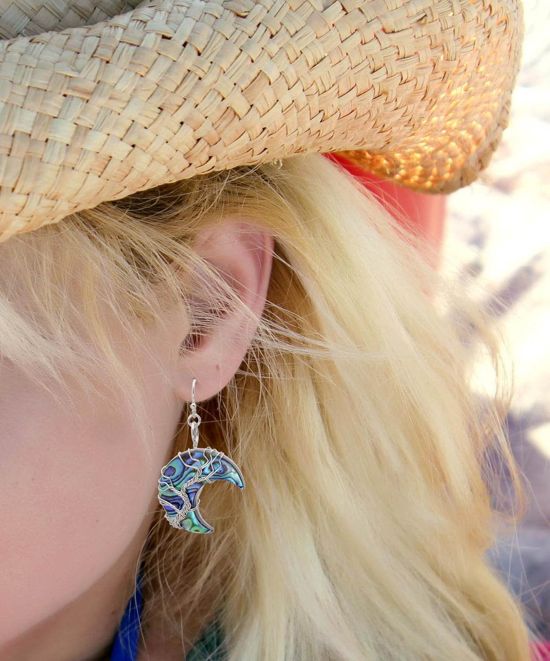 Aethers & Co A5 Handmade Teardrop Abalone Shell Dangle Earrings for Women, Wire Craft Tree of Life Earrings
