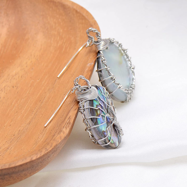 Aethers & Co A5 Handmade Teardrop Abalone Shell Dangle Earrings for Women, Wire Craft Tree of Life Earrings