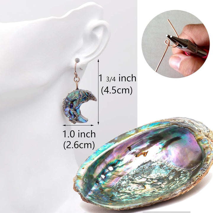 Aethers & Co A5 Handmade Teardrop Abalone Shell Dangle Earrings for Women, Wire Craft Tree of Life Earrings