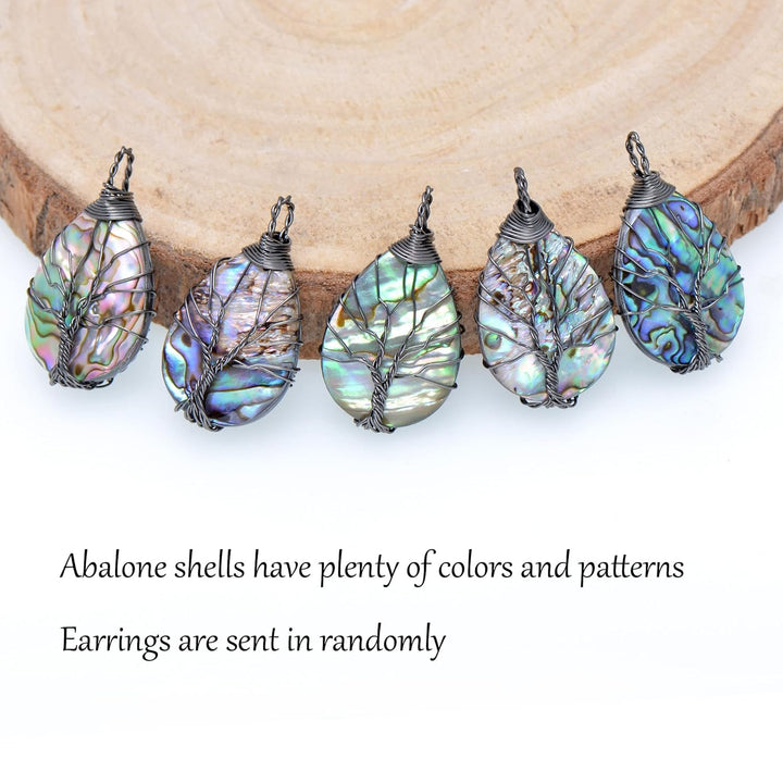 Aethers & Co A5 Handmade Teardrop Abalone Shell Dangle Earrings for Women, Wire Craft Tree of Life Earrings