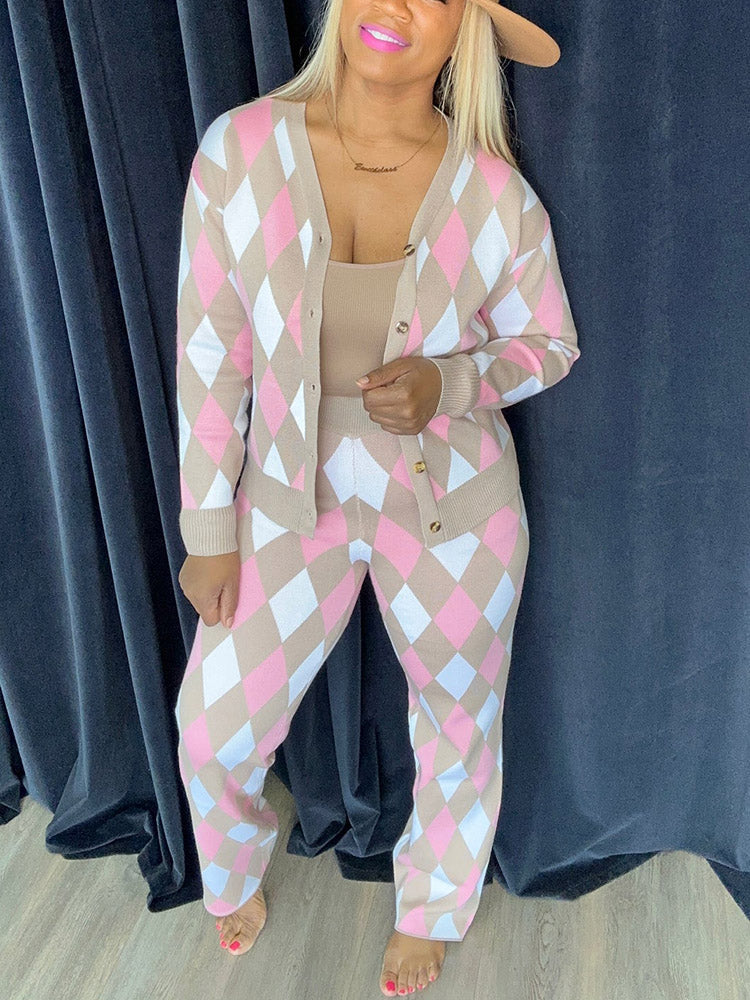 Plaid Knit Set Pink / XL