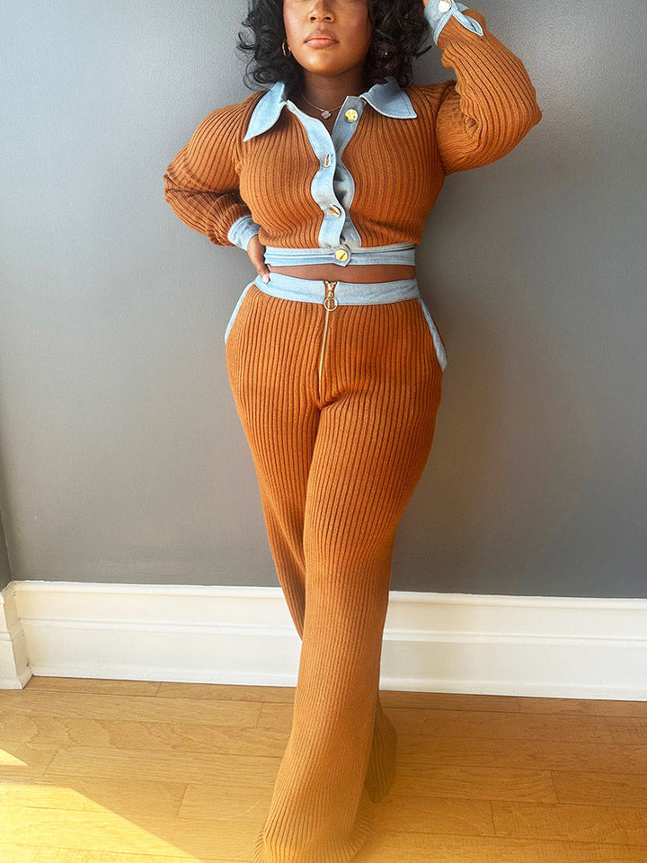 Denim-Trimmed Knit Set *Black / M