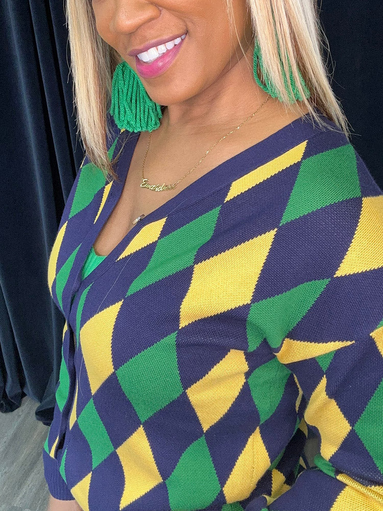 Plaid Knit Set Purple / L