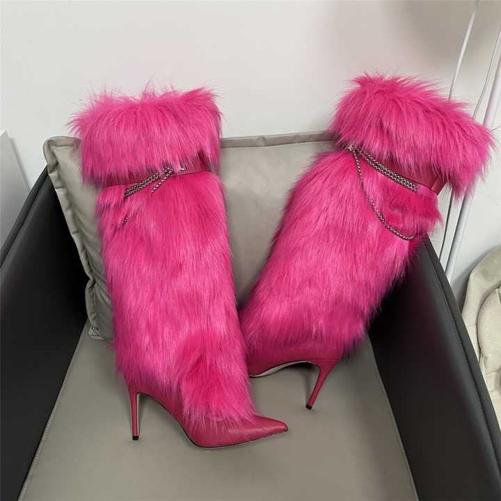 Metal Chain-Adorned Stiletto Boots