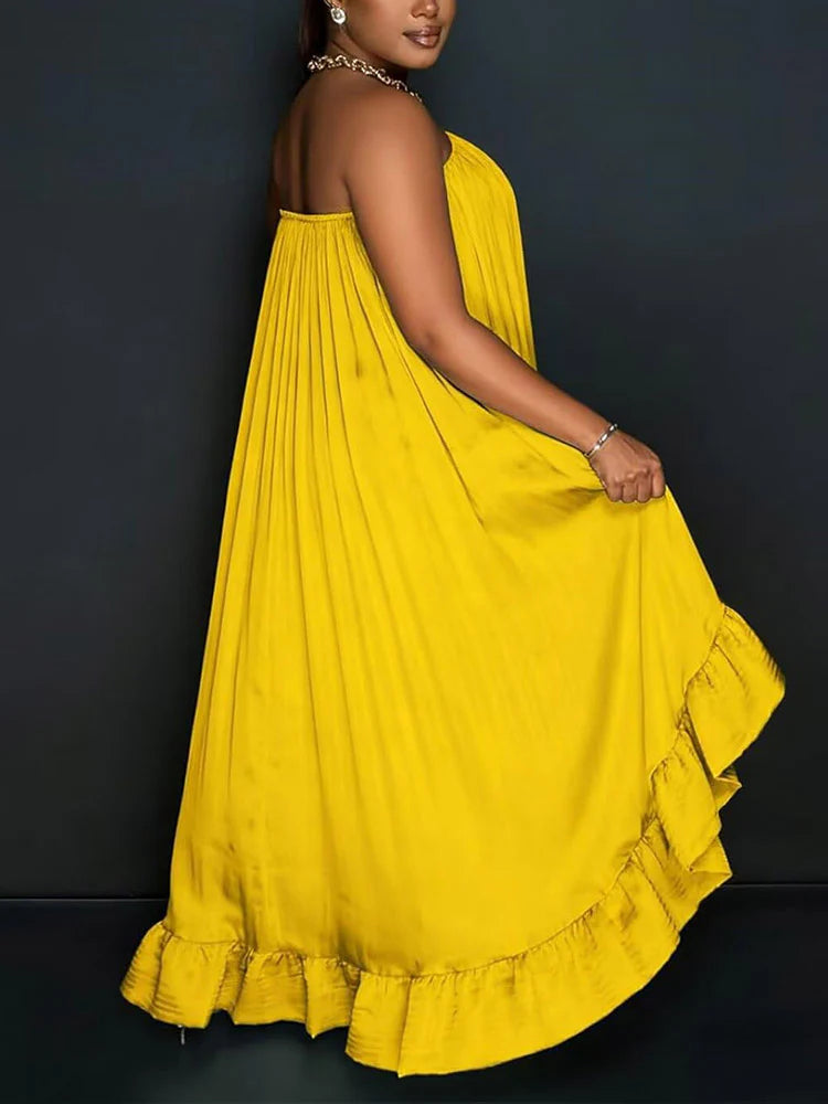 Strapless Ruffle High-Low Dress