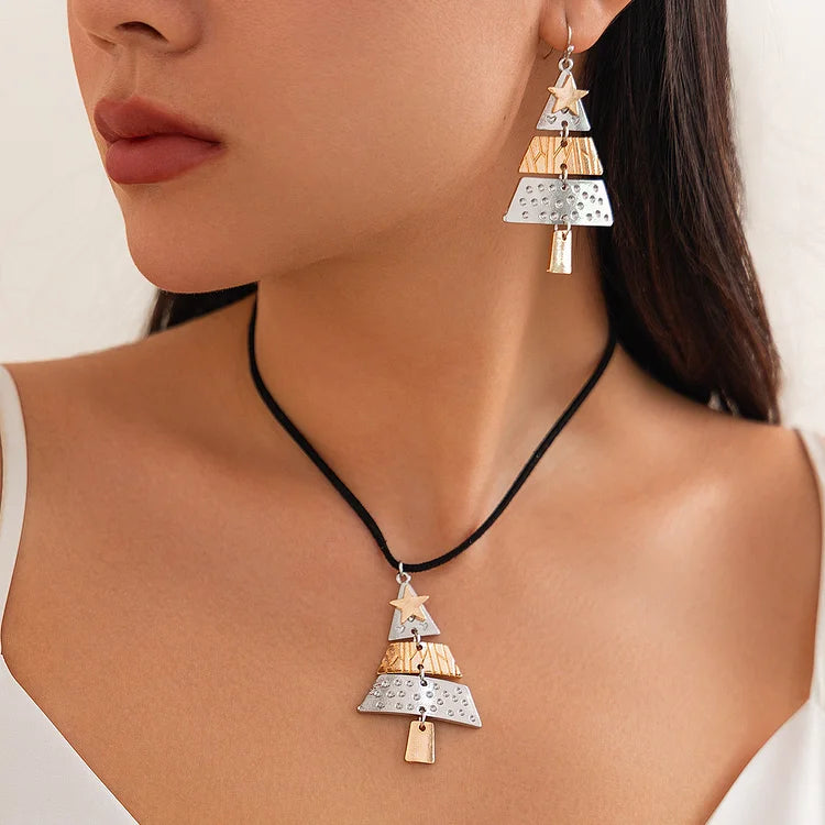 Mixed Metal Christmas Tree Drop Earrings