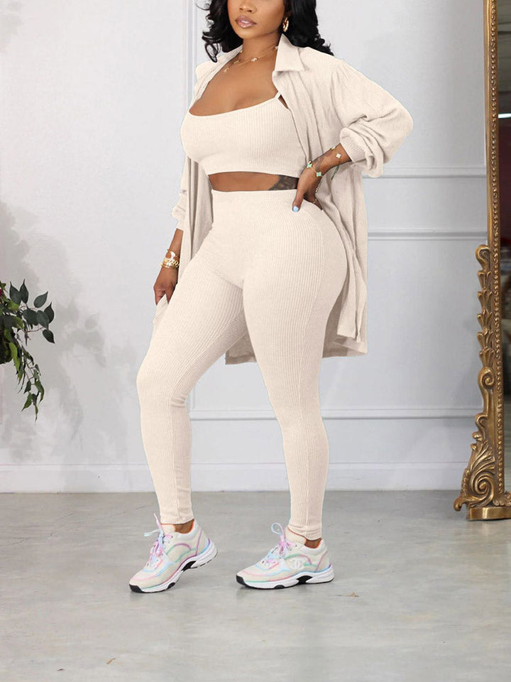 Ribbed Three-Piece Set Green / M