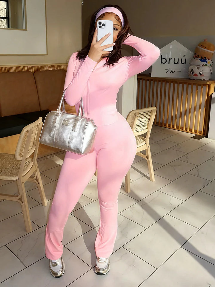 Sculpt Jacket & Flare Pants Set With Headband