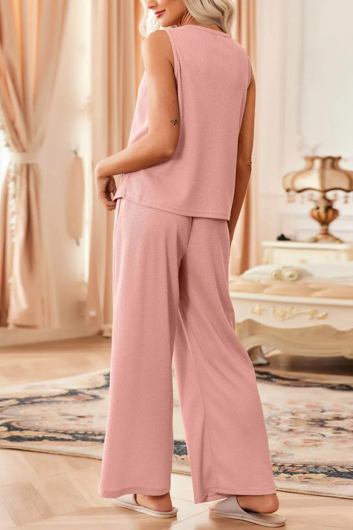 Waffle Tank Top Two piece Pants Set