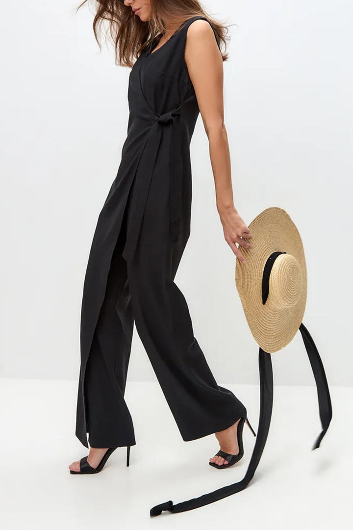 V Neck Zip-up Strappy Jumpsuit