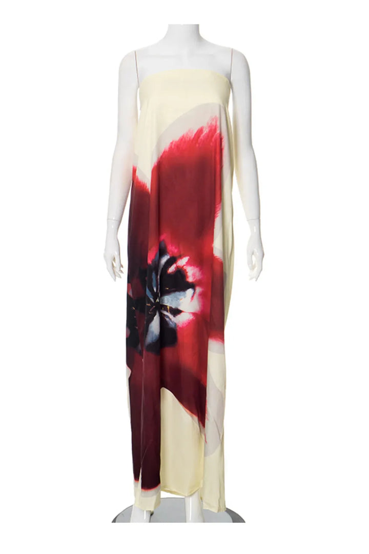 Floral Print Backless Maxi Dress