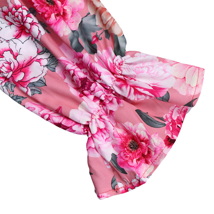 Casual Printed Long Sleeve Shirt Wide Leg Pants Sets