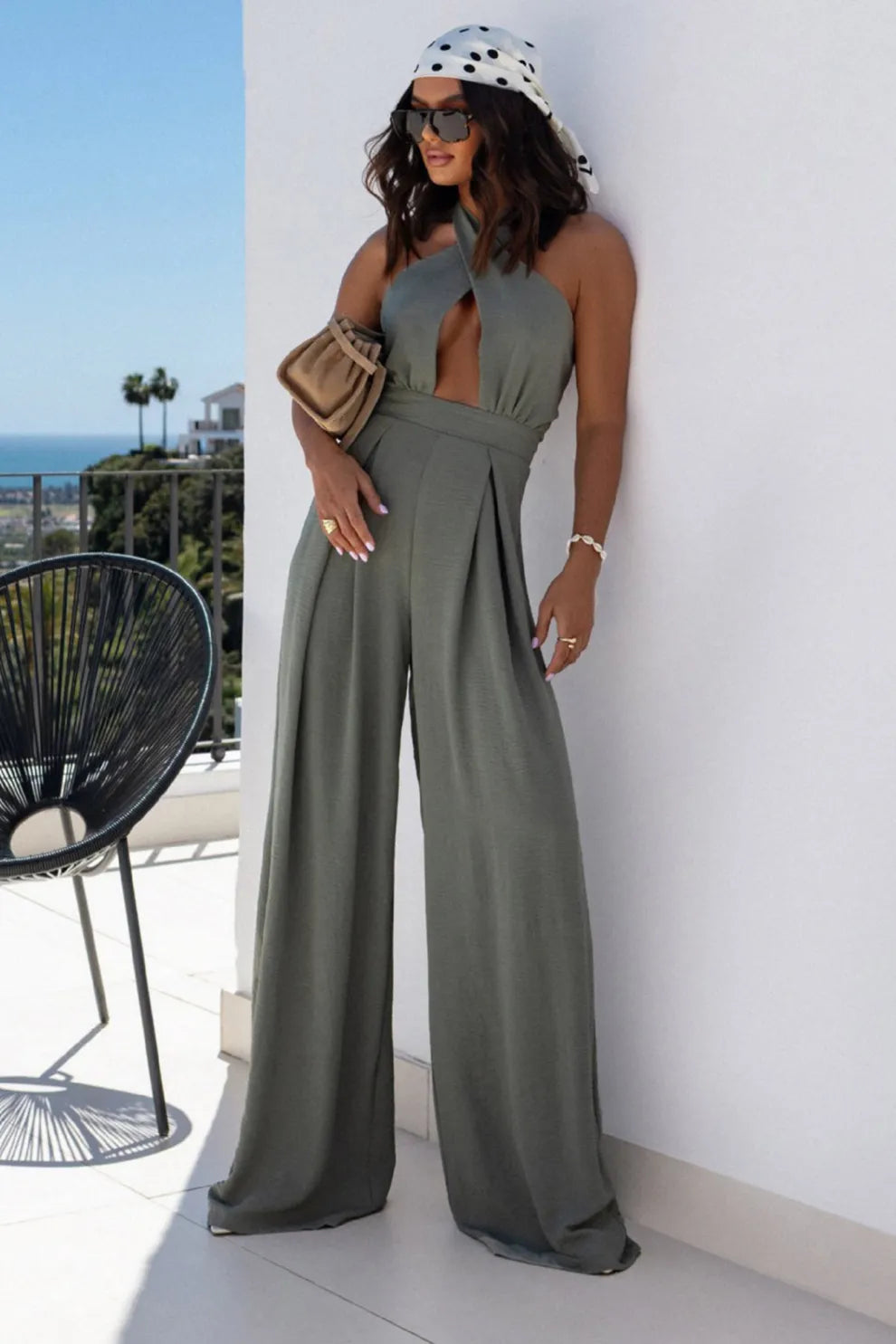 Criss-cross Halterneck High Waist Jumpsuits