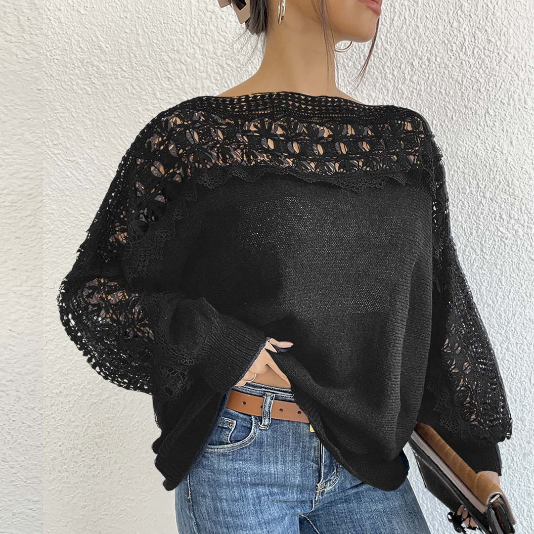 Lace Patchwork One-Shoulder French Sweater