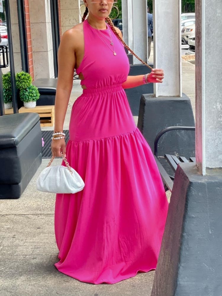 Halter Backless Maxi Dress Green / S