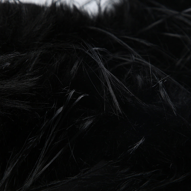 Zipper Split Print Plush Hoodie Black