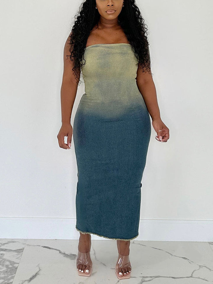 Strapless Denim Dress Navy / S