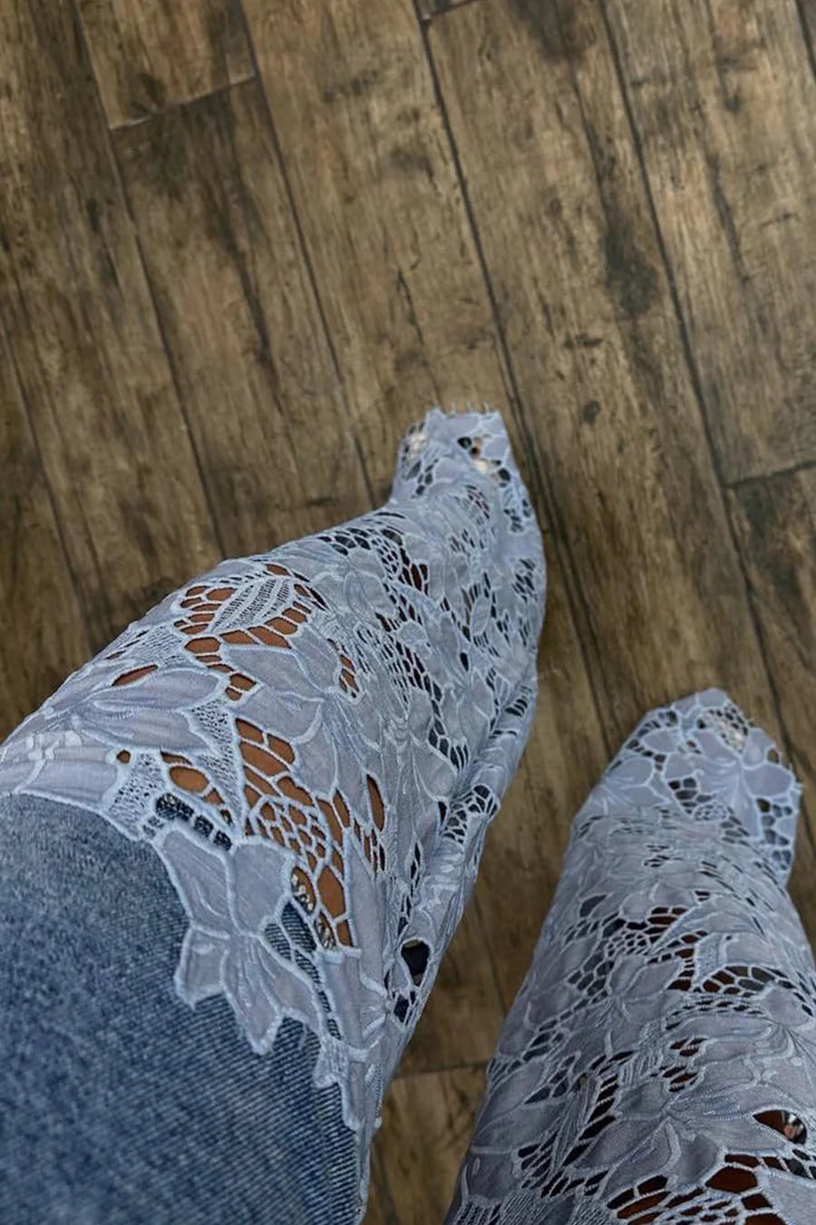 Lace Hollow Out High-rise Jeans