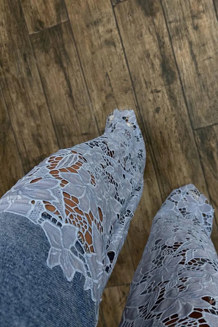 Lace Hollow Out High-rise Jeans