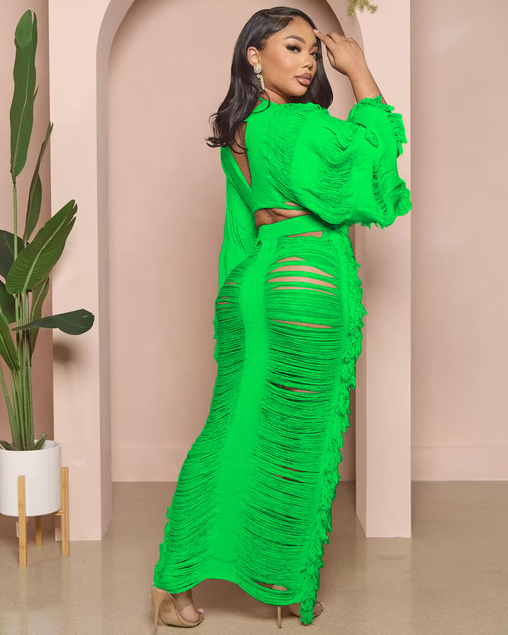 Casual Knit Tie-Front Long-Sleeve Dress Set
