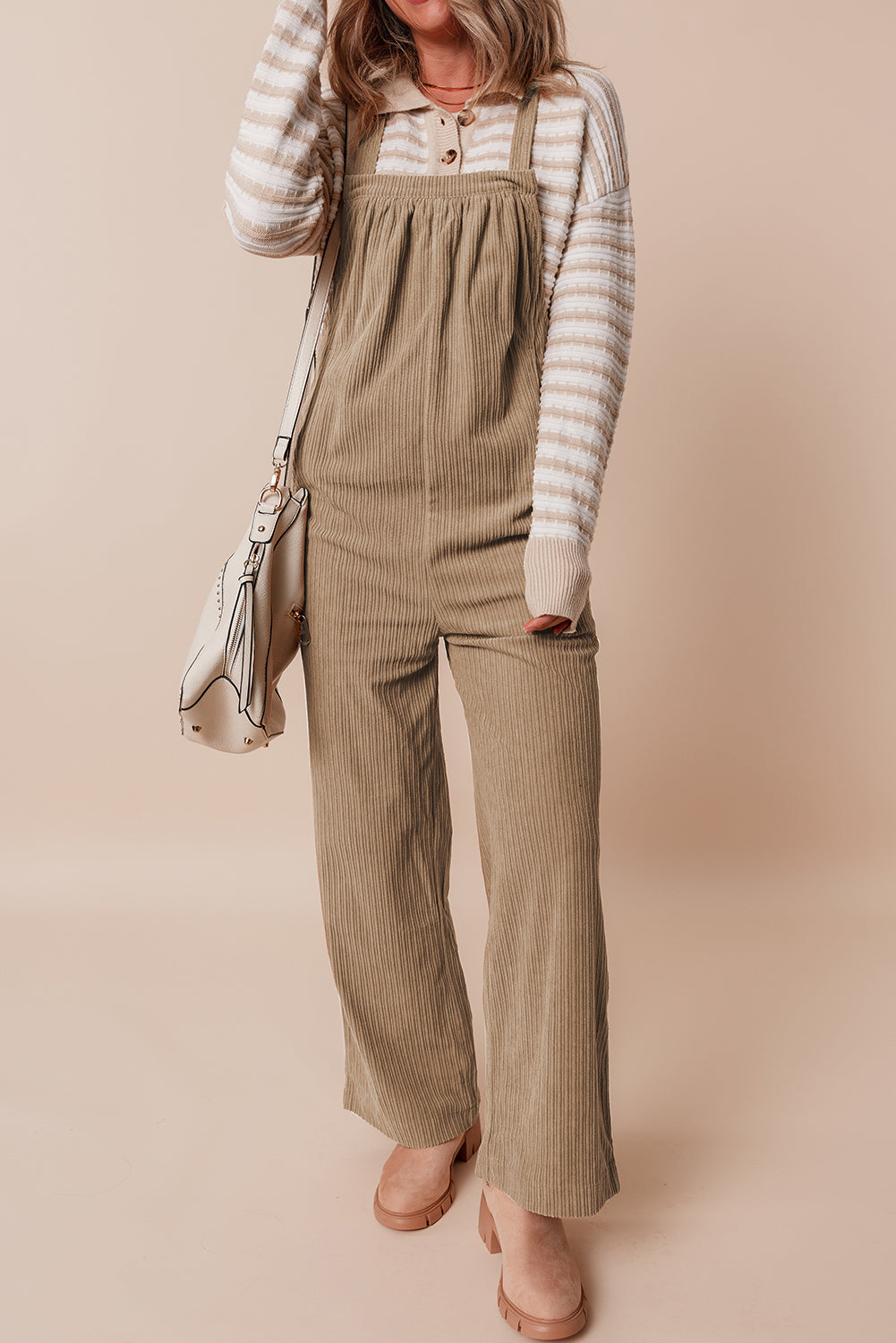 Solid Color Pocketed Corduroy Overall Gray Morn · S