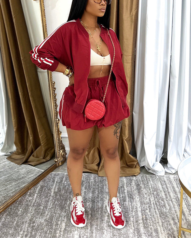 Sporty Jacket & Bubble Skirt Set Red / M