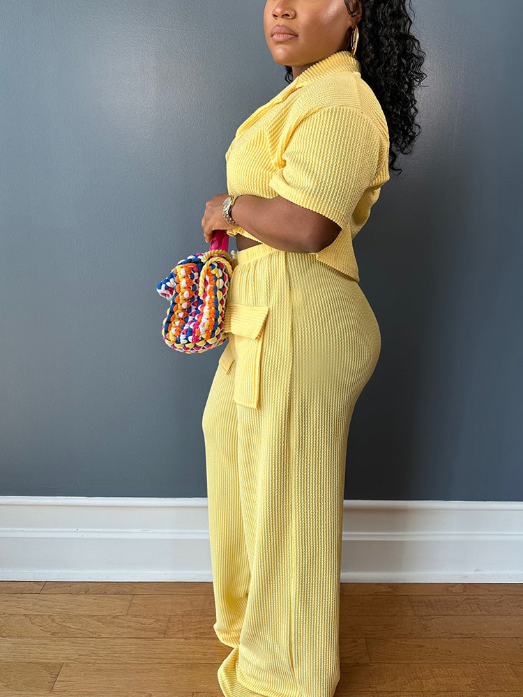 Ribbed Crop Top & Cargo Pants Set Green / M