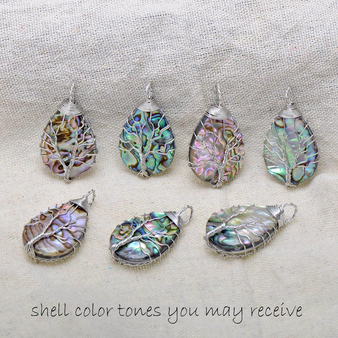 Aethers & Co A5 Handmade Teardrop Abalone Shell Dangle Earrings for Women, Wire Craft Tree of Life Earrings